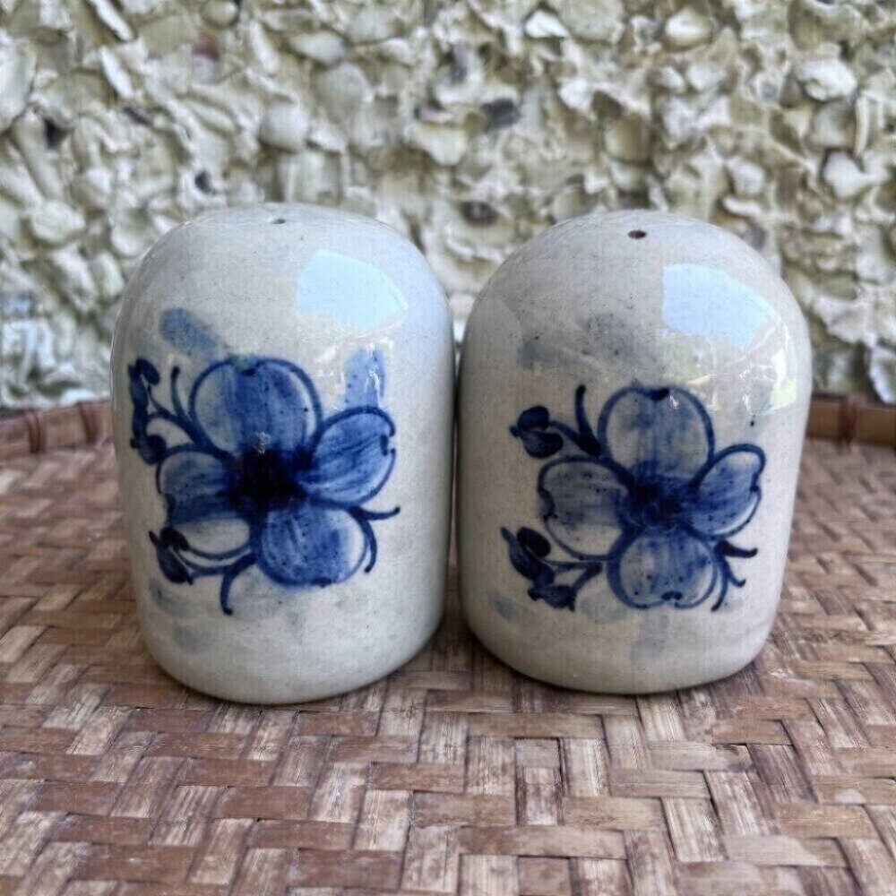 Vintage Painted Stoneware Salt & Pepper Shakers